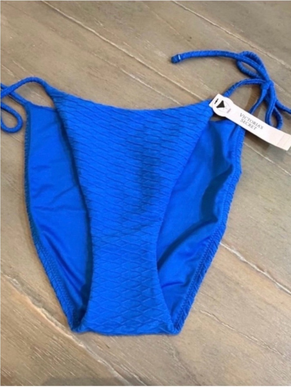 Victoria's Secret Electric Blue Textured Tie-Side Cheeky Bikini Bottom
